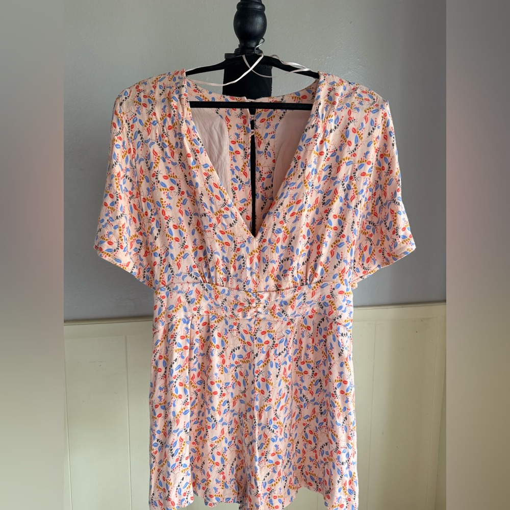 Free People Floral V-Neck Jumpsuit - Pink and Blue